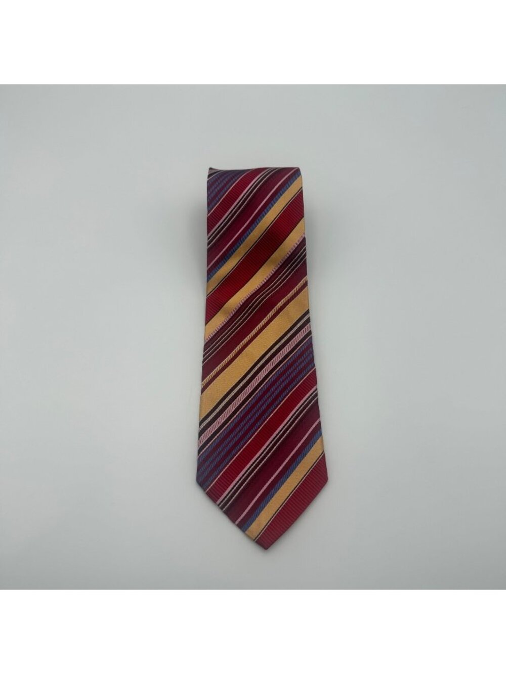 Valentino Men's XL All Silk Neck Tie Red Gold Blue Diagonal Striped Italy